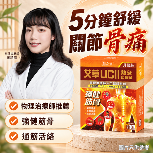 健之堂 艾草UCII熱灸止痛貼 10片裝 | 舒緩肌肉疼痛 | 舒筋活絡
